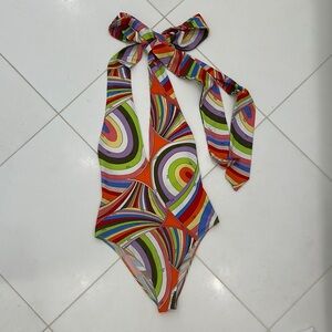 Emilio Pucci Iride Print Red and Orange One-Piece Swimsuit